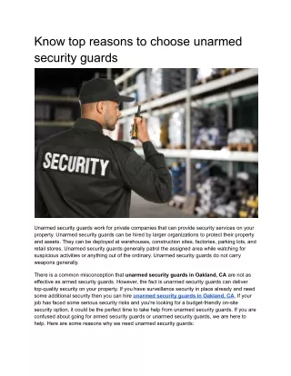 Know top reasons to choose unarmed security guards