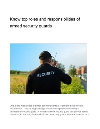 Know top roles and responsibilities of armed security guards