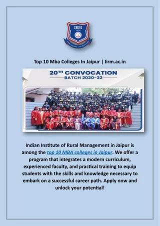 Top 10 Mba Colleges In Jaipur | Iirm.ac.in