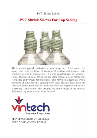 PVC Shrink Sleeves For Cap Sealing