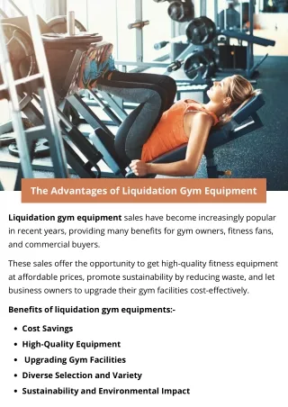 The Advantages of Liquidation Gym Equipment