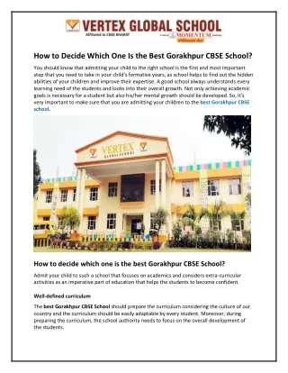 How to Decide Which One Is the Best Gorakhpur Cbse School?