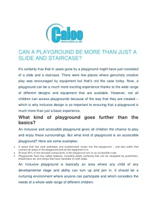Can a playground be more than just a slide and staircase - Caloo Ltd