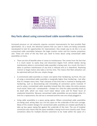 Key facts about using connectised cable assemblies on trains - Gem Cable Solutions