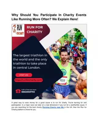 Why Should You Participate In Charity Events Like Running More Often