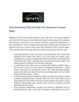 How Salesforce CPQ can Help Your Business Increase Sales - Ignyto