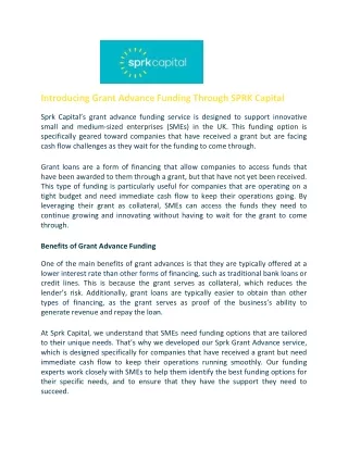 Introducing Grant Advance Funding - SPRK Capital