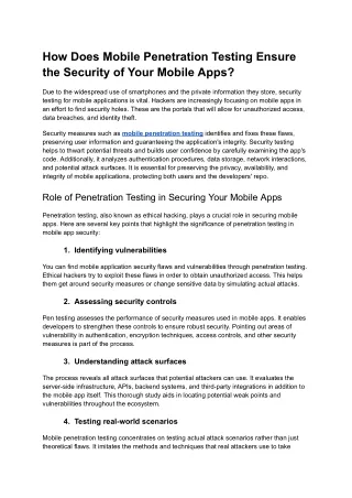 How Does Mobile Penetration Testing Ensure the Security of Your Mobile Apps_
