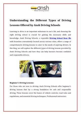 Understanding the Different Types of Driving Lessons Offered by Ansh Driving Schools