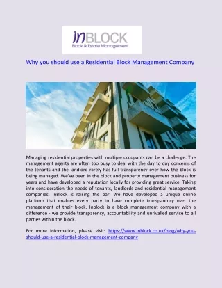 Why you should use a Residential Block Management Company