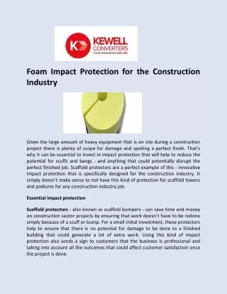 Foam Impact Protection for the Construction Industry - Kewell Converters Ltd