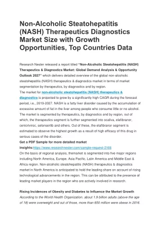 Non-Alcoholic Steatohepatitis (NASH) Therapeutics Diagnostics Market