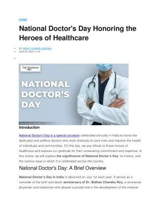 National Doctor's Day Honoring the Heroes of Healthcare