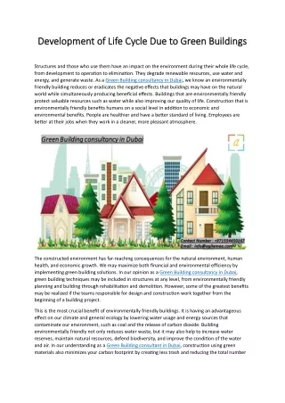 Development of Life Cycle Due to Green Buildings