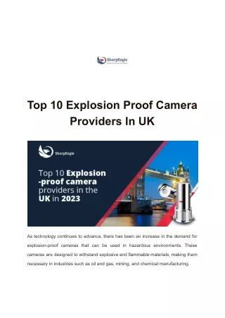 Top 10 Explosion Proof Camera Providers In UK