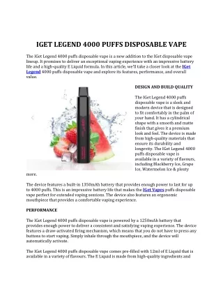 IGET LEGEND 4000 PUFFS DISPOSABLE VAPE