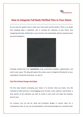 How to Integrate Full Body Vitrified Tiles in Your Home