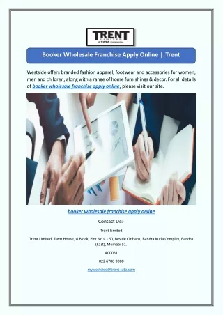 Booker Wholesale Franchise Apply Online | Trent