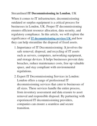 Streamlined IT Decommissioning in London, UK