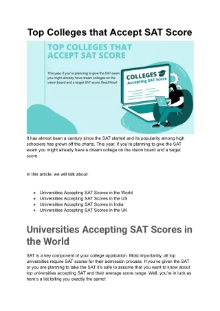 Top Colleges that Accept SAT Score