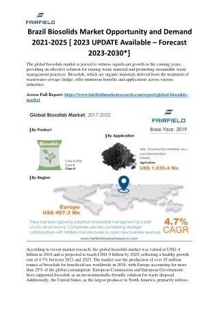 Brazil Biosolids Market Opportunity and Demand 2021-2025