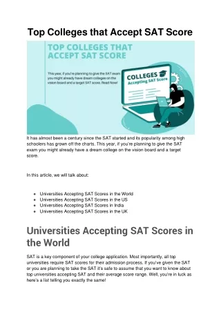 Top Colleges that Accept SAT Score