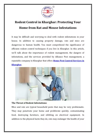 Rodent Control in Kharghar Protecting Your Home from Rat and Mouse Infestations