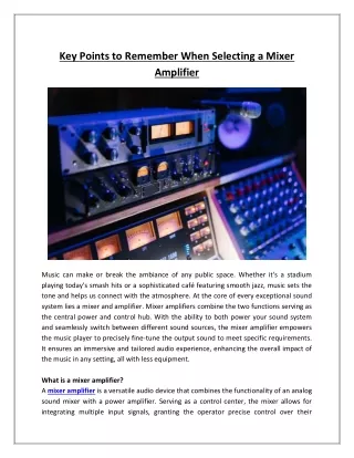 Pure Resonance Audio - Key Points to Remember When Selecting a Mixer Amplifier