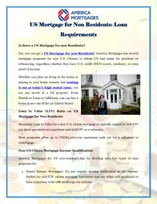 US Mortgage for Non Residents Loan Requirements