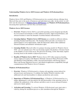 Understanding Windows Server 2019 Licenses and Windows 10 Professional Keys