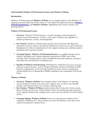 Understanding Windows 10 Professional Licenses and Windows 10 Home