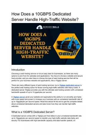 How Does a 10GBPS Dedicated Server Handle High-Traffic Website_