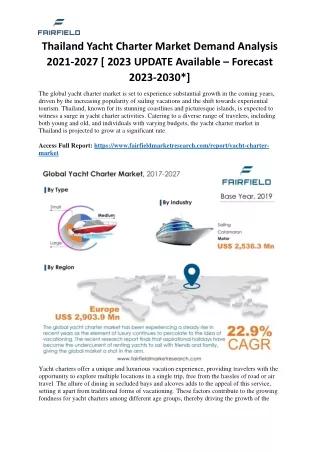 Thailand Yacht Charter Market Demand Analysis 2021-2027