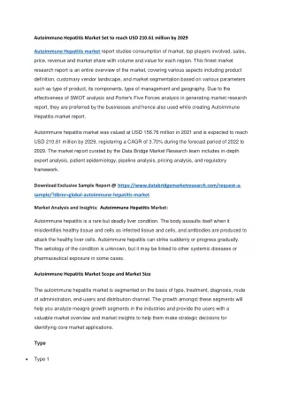 Autoimmune Hepatitis Market Set to reach USD 210.61 million by 2029