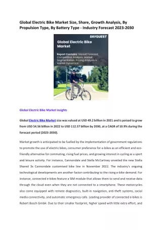 Global Electric Bike Market