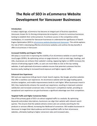 The Role of SEO in eCommerce Website Development for Vancouver Businesses