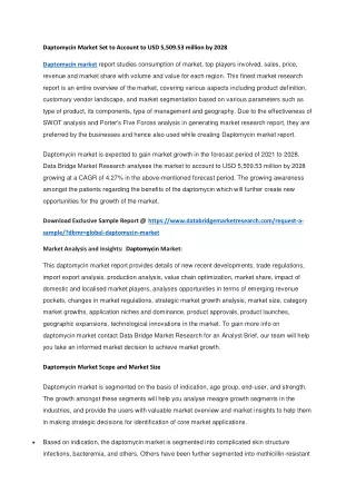 Daptomycin Market Set to Account to USD 5,509.53 million by 2028