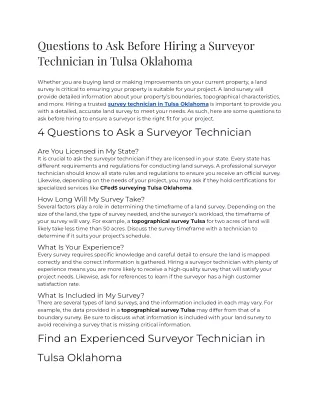 2023 - Questions To Ask Before Hiring A Surveyor Technician In Tulsa Oklahoma