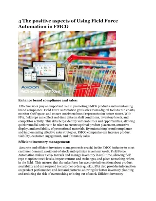 4 The positive aspects of Using Field Force Automation in FMCG