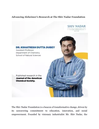 Advancing Alzheimer's Research at The Shiv Nadar Foundation