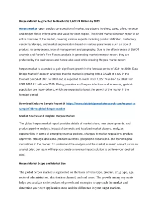 Herpes Market Augmented to Reach US 1,627.74 Million by 2029