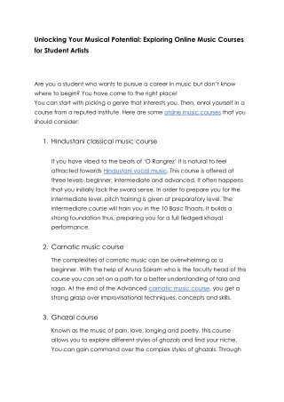 Exploring Online Music Courses for Student Artists
