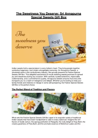 The Sweetness You Deserve: Sri Annapurna  Special Sweets Gift Box