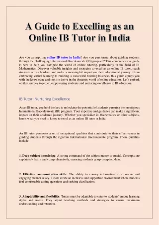 A Guide to Excelling as an Online IB Tutor in India