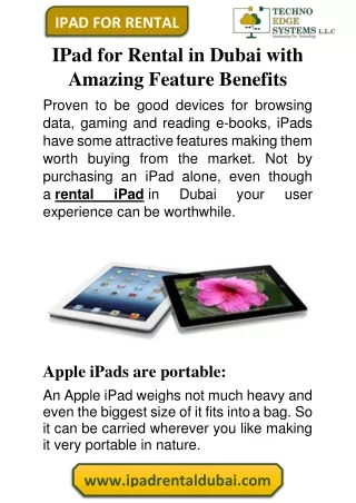IPad for Rental in Dubai with Amazing Feature Benefits