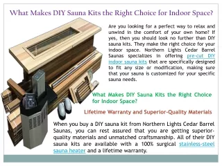 What Makes DIY Sauna Kits the Right Choice for Indoor Space