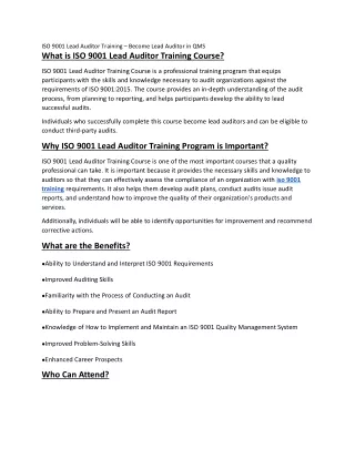 ISO 9001 Lead Auditor Training-Article-09-03-2022