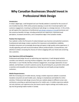 Why Canadian Businesses Should Invest in Professional Web Design