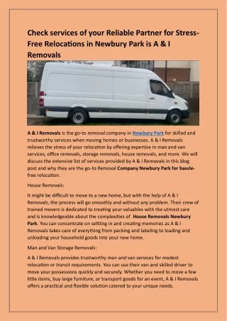 Looking for the best House Removals in Newbury Park