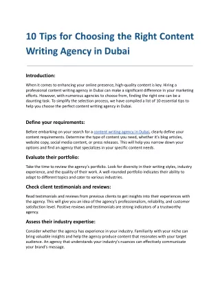 10 Tips for Choosing the Right Content Writing Agency in Dubai